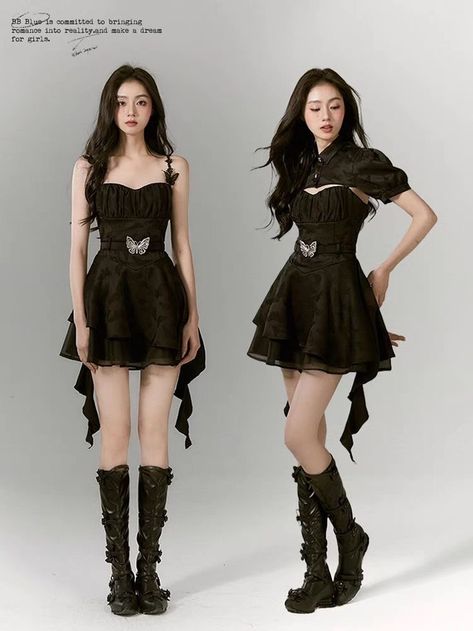 Kpop Dress Ideas, Dark Green Dress Aesthetic, Kpop Black Outfit, Black Stage Outfits Kpop, Aesthetic Quinceanera, Women Dress Aesthetic, Kpop Performance Outfit, Green Dress Aesthetic, Jennie Dress