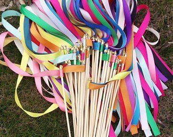 Bells For Wedding, Wedding Streamers, Bride Groom Signs, Wedding Ribbon Wands, Multicolor Wedding, Wedding Wands, Ribbon Wands, Pink Wrapping Paper, Wedding Send Off