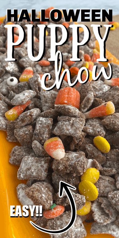 Halloween Muddy Buddies, Halloween Puppy Chow, Halloween Sugar Cookies Decorated, Muddy Buddies Recipe, Halloween Puppy, Puppy Chow Recipes, Homemade Snickers, Halloween Sugar Cookies, Muddy Buddies