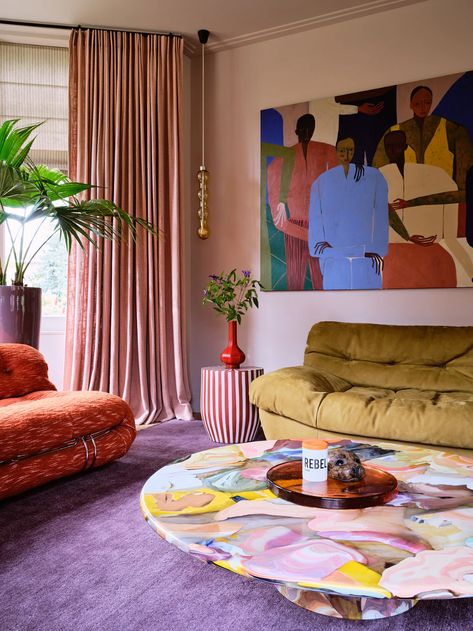 Pink Curtains, Casa Vintage, Deco Retro, A Living Room, Ikea Hacks, Interior Projects, New Wall, Interior Inspo, Interior Design Studio