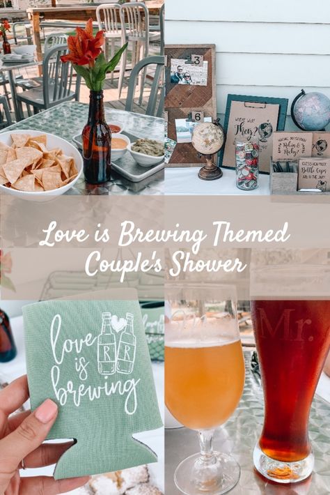 Everything you need for a "love is brewing" themed couple's shower! #loveisbrewing #couplesshower #brewery Bubbles And Brews Food Ideas, Wedding Shower At Brewery, Bridal Shower At Brewery, Brewery Wedding Shower Ideas, Brewery Shower Ideas, Bridal Shower Brewery, Co Ed Bridal Shower Themes, Couple Shower Favors, Bubbles And Brews Couples Shower Decor