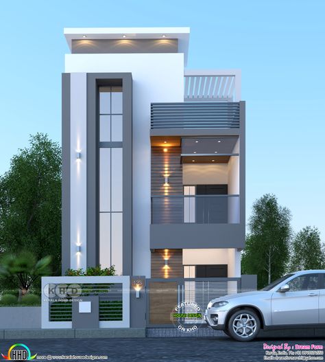 Front Elevation Colour Combination Indian, Latest Elevation Designs For House, G+1 House Elevation Indian, Modern House Style, 3 Storey House Design, House Outer Design, Small House Elevation, Small House Front Design, House Balcony Design