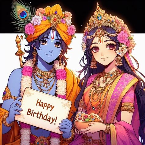 Radha Anime, Spiritual Birthday Wishes, Happy Birthday Krishna, Spiritual Birthday, Goddess Radha, Krishna Birthday, Krishna And Radha, Krishna Avatar, Krishna Drawing