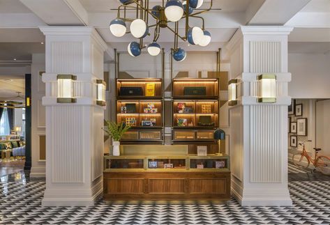 Stone Tile Flooring, Dark Blue Paint, Ceiling Trim, Custom Canopy, Western Restaurant, Center City, Neo Classic, Hotel Lobby, Hotel Design