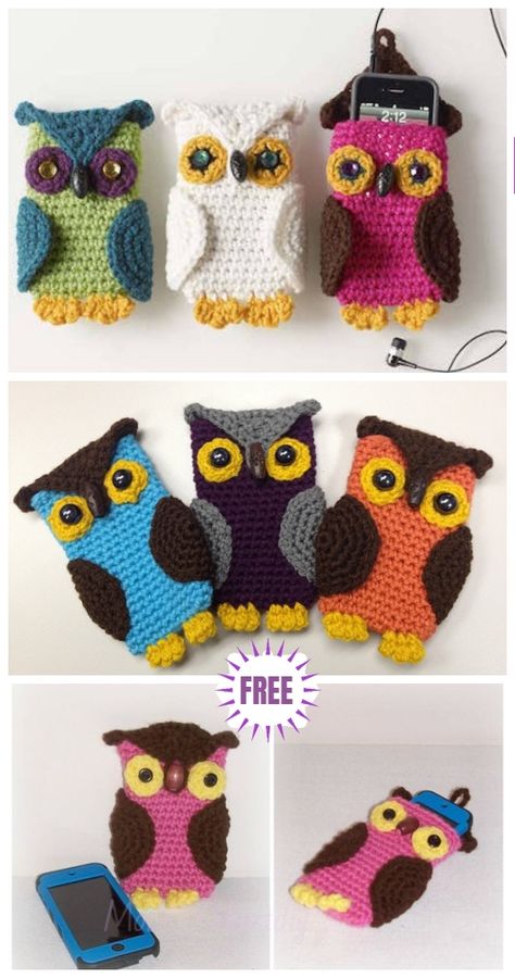 Crochet Owl Cell Phone Cozy Free Patterns Crochet Phone Cover Pattern Free, Crochet Owl Bag Free Pattern, Owl Bag Crochet Free Pattern, Crochet Owl Bag, Free Crochet Pattern For Owl Pillow, Crochet Owl Pillows, Owl Pillow Crochet, Phone Bag Pattern, Crochet Phone Cover