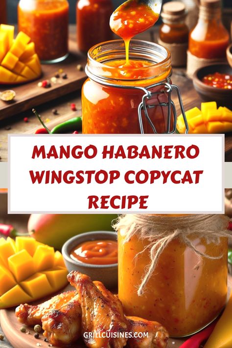 We have another chicken wings recipe for you that will knock your socks off! It's time to enjoy the best copycat recipe for Mango Habanero Wingstop chicken wings. This recipe has just the right amount of sweetness and heat to make your mouth water.Chicken Wing Sauce Recipes, Mango Habanero Wings Recipe, Habanero Recipes, Mango Recipes Wing Stop Mango Habanero Sauce, Mango Habanero Sauce For Wings, Mango Habanero Bbq Sauce, Wingstop Mango Habanero Wings, Habanero Mango Sauce, Mango Habanero Sauce Wings, Mango Habanero Recipes, Habanero Wings Recipe, Mango Habanero Wing Sauce