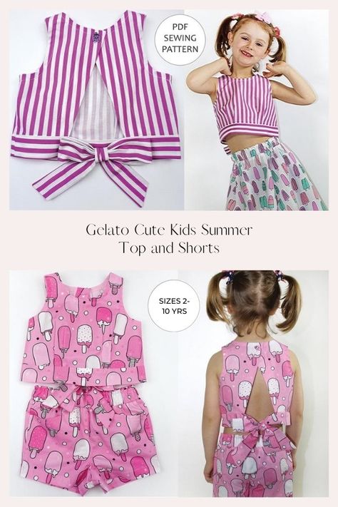 Simple Kids Clothes To Sew, Easy Sew Kids Clothes, Sewing Kids Clothes Patterns, Top For Kids Girl, Summer Top Pattern Sewing, Kids Shorts Pattern, Crochet Patterns For Baby Girl, Diy Kids Clothes, Girls Summer Dress Pattern