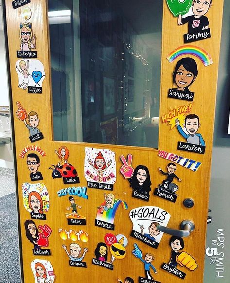 I’m obsessed with this Bitmoji door from Kaitlin @mrs.smithin5th! 😍😍😍 Such a fun way to welcome your friends to your classroom and have… New Year Classroom Door, New Year Classroom, Classroom Instagram, Classroom Door Ideas, Bitmoji Classroom, Classroom Goals, Science Fair Projects, New Classroom, Class Decoration