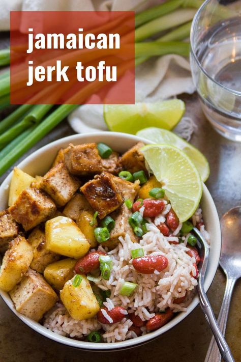 Spiced Coconut Rice, Jerk Tofu, Sweet Tofu, Tofu Bowls, Cooking Tofu, Pineapple Chunks, Vegan Entree, Jamaican Jerk, Red Rice