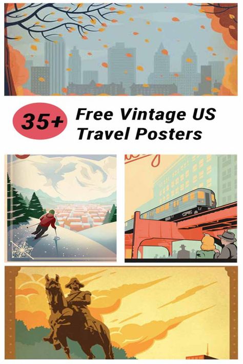 35+ Free Vintage US Travel Poster Printable Images Free Printable Wall Art Vintage, Free Gallery Wall Printables, Poster Gallery Wall, Christmas Fonts Free, Poster Sport, Travel Printables, Gfx Design, Free Vintage Printables, Free Printable Wall Art