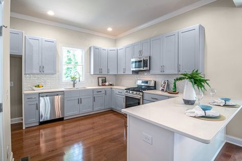 What Color Cabinets Go with Agreeable Gray Walls? Coordinating Colors With Agreeable Gray, Agreeable Gray Kitchen, Agreeable Gray Walls, Paint Your Cabinets, Color Cabinets, Pavilion Grey, Gray Painted Walls, Two Tone Cabinets, Galley Style Kitchen