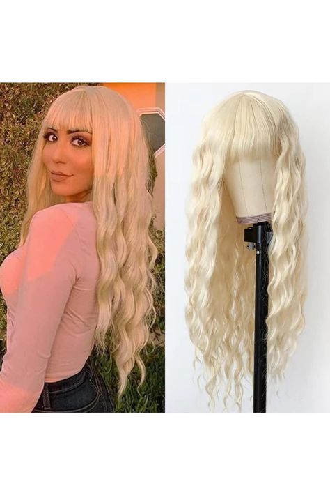 Ashley Blonde Wigs With Bangs Ombre 613 Wig Synthetic Fiber Hair Long loose Curly Wavy Glueless Wig Full Machine None Lace Front Wig Pink Highlights Wig, Lace Front Wigs Brown, Hair With Pink Highlights, 613 Wig, Wigs Brown, Blonde Wigs, Ashley Black, Glueless Wig, Pink Highlights