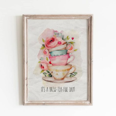 Tea Party Signs, Coffee Prints, Rose Crafts, Cottage Market, Party Wall, Free Tea, Tea And Coffee, Coffee Print, Time Art