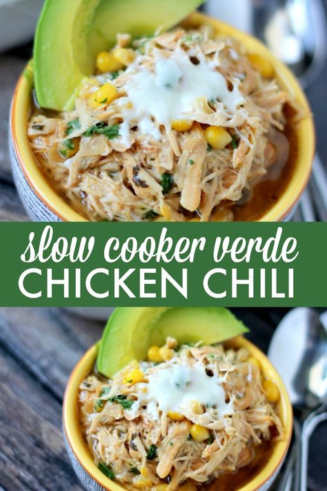 Next time: add 1 tsp salt and an extra jalapeño Easy White Chili Recipe, Easy White Chili, Verde Chicken Chili, Chili White Chicken, Slow Cooker Salsa Verde Chicken, Chicken Chili White, White Chicken Chili Recipe Crockpot, Chili White, White Chili Recipe