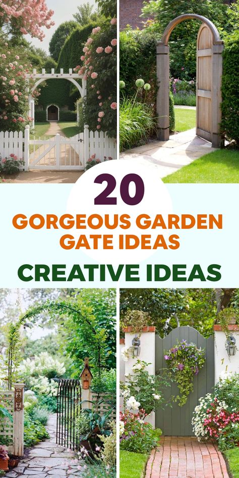 Create a warm welcome to your serene garden escape with a variety of beautiful garden gate ideas. Whether you prefer rustic wooden gates or elegant wrought iron designs, find the perfect entrance to enhance your outdoor sanctuary and elevate its charm. Explore these stunning gate inspirations and turn your garden into a peaceful refuge. Mini Rock Garden, Garden Gate Ideas, Wrought Iron Designs, Recycled Garden Planters, Secret Garden Door, Fall Landscaping, Mailbox Landscaping, Iron Garden Gates, Pebble Garden