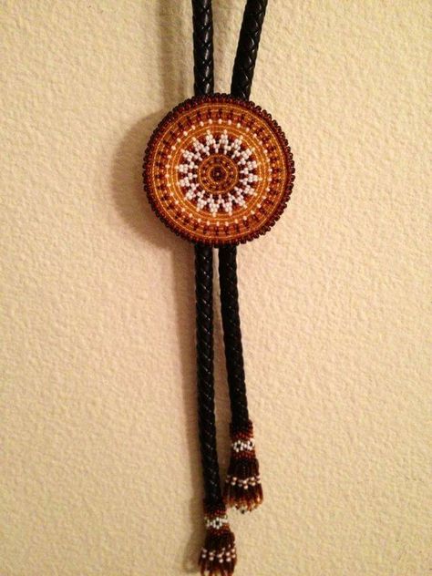 Beaded Bolo Ties Native American, Beaded Hair Ties Regalia, Powwow Beadwork Hair Ties, Beaded Bows Native American, Native American Beaded Rosette Patterns, Bolo Tie, Native American Beadwork, Bead Embroidery Jewelry, Country Western