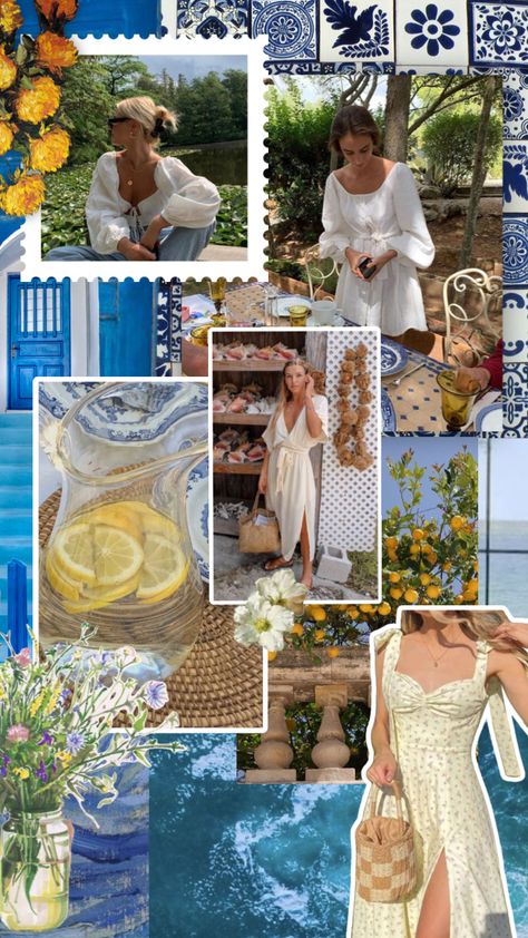 #ootd #outfitinspo #fyp #dress #italy #summer #blue #white #lemon #flowers Italian Summer Themed Party Outfits, Ciao Bella Bachelorette, Italian Summer Bachelorette Party, Italian Vacation Outfit, Italy Fashion Summer, Dolce Vita Outfit, Italy Outfits Summer, Summer Bachelorette, 28 Birthday