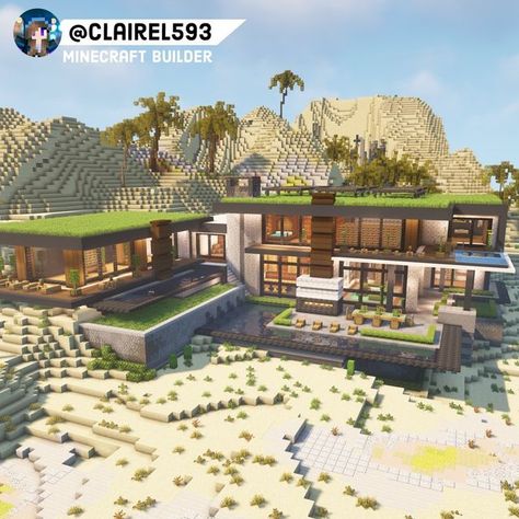 Modded Minecraft Base, Minecraft Modern Houses, Desert Modern House, Minecraft Desert House, Minecraft Base Ideas, Minecraft Modern Mansion, House In Arizona, Minecraft Modern City, Modern Minecraft