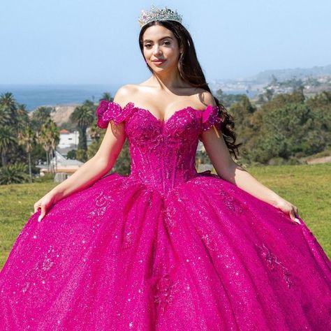 Cinderella Couture | Dresses | New Off Shoulder Ball Gown Embroidered With Sequins Butterfly Details Cc 82j | Poshmark Fuchsia Quinceanera Dress, Quinceanera Dresses Orange, Magenta Quinceanera Dresses, Hot Pink Quinceanera Theme, Hot Pink Quince Dress, Dark Pink Quinceanera Dresses, Butterfly Quince Dress, Hot Pink Quinceanera Dresses, Quince Planning