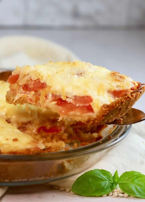 Easy Southern Tomato Pie is a savory tomato recipe full of fresh, sweet, ripe tomatoes with melted cheddar cheese and blanketed with a tangy mixture of mayonnaise, Dijon mustard, and parmesan cheese. This cheesy, tomatoey deliciousness is baked in a rich, buttery crust made with Ritz crackers. It's a versatile classic tomato recipe that can be served as a side dish or main dish for breakfast, brunch, lunch, or a light dinner. Make this easy recipe for your family today! Ritz Cracker Crust, Southern Tomato Pie, Tomato Pie Recipe, Hotdish Recipes, Tomato Recipe, Ritz Cracker, Corned Beef Recipes, Fried Green, Tomato Pie