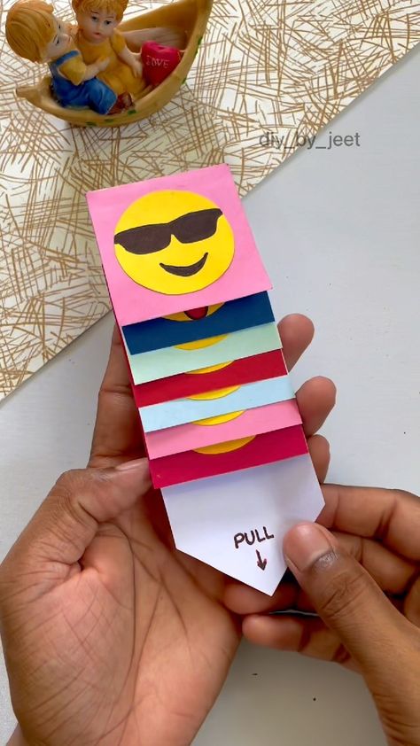 Emoji waterfall card 😱 . . #reels #explore #fyp #diy #emoji #giftcards #explorepage #artist #craft #birthday #artistsoninstagram | Instagram Birthday Wishes Diy Paper Crafts, Pull Birthday Cards, Birthday Card For Preschoolers, Diy Wish Card, Kids Craft Birthday Cards, Diy Birthday Cards Kids, Diy Paper Birthday Gifts, Uno Craft, Diy Paper Games