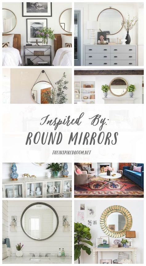 Round Mirror Round Up - The Inspired Room Small Round Mirror Decor Ideas Living Room, Style Round Mirror On Wall, Decorating Around A Round Mirror, Round Mirror Living Room Decor, Gold Round Mirror Living Room, Styling A Round Mirror On Wall, How To Decorate Around A Round Mirror, Decorating With A Round Mirror, Round Mirror Wall Decor Ideas