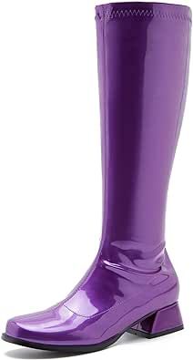 GOGO Boots for Women, Knee High Boots, Low Block Heel Zipper Boots Ladies Party Dance Shoes Women Knee High Boots, Big Calves, Dc Fashion, Gogo Dancer, New Years Outfit, Gogo Boots, Party Dance, Zipper Boots, Low Block Heels