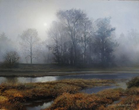 Renato Muccillo |Early November at Dawn. Oil on Linen. Renato Muccillo, Theme Nature, Landscape Artwork, Paintings I Love, The Fog, Plein Air Paintings, Landscape Artist, Oil Painting Landscape, Watercolor Landscape