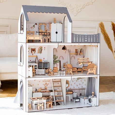 Introducing our exquisite Beige Dollhouse Miniatures, the perfect addition to your dollhouse furniture collection. These finely crafted pieces are designed to elevate your dollhouse décor and make it stand out as a unique masterpiece. Bunk Bed Shelf, Wood Playhouse, Girls Playhouse, Kids Room Accessories, Toy Shelves, Bed Shelves, Media Furniture, Toy House, How To Dress A Bed