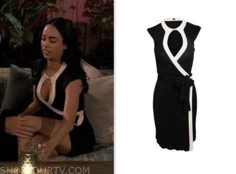 The Bachelor: Season 28 Episode 3 Maria Georgas's Black and White Contrast Trim Wrap Dress Maria Georgas The Bachelor, Maria Bachelor Outfits, Maria The Bachelor Outfits, Maria Georgas Outfits, Maria The Bachelor, Venus Taurus, Movie Fashion Outfits, Taurus Rising, Black And White Contrast