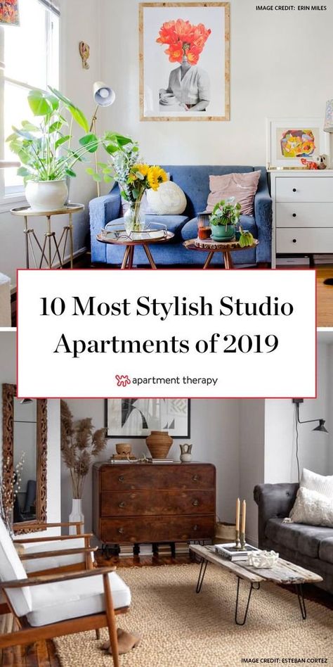 These 10 small studio apartments are the most stylish we saw this year! The renters and homeowners of these small spaces were able to design both a functional AND stylish home. #smallspaces #studioapartment #apartmentideas #studio #rentershacks #storageideas #smallspacelayout Eclectic Studio Apartment, Apartment Therapy Small Spaces, Tiny Studio Apartments, Small Apartment Interior, Studio Apartment Layout, Small Studio Apartments, Apartment Layout, Studio Apartments, Minimalist Room