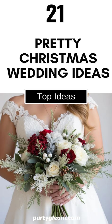 Planning a magical Christmas wedding? Check out these 21 festive ideas to create the perfect winter wonderland for your special day. From stunning Christmas wedding bouquets adorned with pine and evergreen to cozy decor that captures the essence of the season, these tips will inspire you. Explore enchanting color palettes that highlight red, gold, and white accents, along with unique reception ideas, cake designs, and joyful ceremony arrangements. It's time to celebrate love amid the charm and beauty of Christmas. Christmas Bridal Bouquet, Unique Reception Ideas, Poinsettia Centerpiece, Christmas Wedding Bouquets, Ceremony Arrangements, Candlelit Table, Christmas Wedding Inspiration, Ceremony Arrangement, Christmas Wedding Ideas