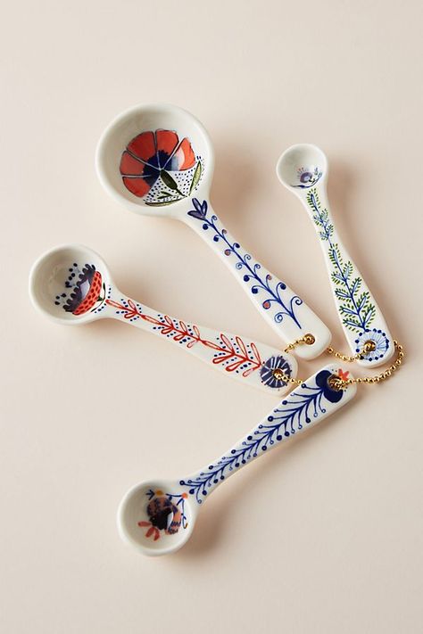 Set of 4 Marian Measuring Spoons | Anthropologie UK Side Return Extension, Anthropologie Uk, Ceramic Spoons, Bow Pattern, Handmade Holiday, Spoon Set, Measuring Spoons, Charm Gift, Measuring Cups