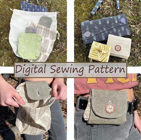 New digital sewing pattern in my etsy shop! Earthscore Foraging Belt Bag in three sizes. Slide this compact little bag on your belt and be ready to collect earth treasures like wild mushrooms, berries, seeds, and herbs. Instructions include an optional clip or purse strap for those who don’t wear belts often. Foraging Bag Pattern Free, Foraging Pouch Diy, Small Pouch Sewing Pattern, Belt Bag Pattern, Foraging Bag, Drawstring Bag Pattern, Pouch Diy, Pouch Sewing, Bag Pattern Free