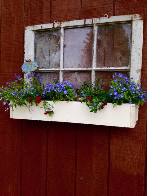 Window Frame Repurposed, Old Window Flower Boxes, Refurbished Window Frames, Old Window Garden Ideas, Repurposed Windows Ideas, Old Windows Repurposed Decor, Rustic Window Boxes, Old Window Diy, Repurpose Windows