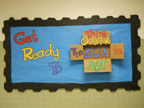 think outside the box in art!  maybe make this into a door design Preschool Decoration, Robot Classroom, November Bulletin Boards, Class Bulletin Boards, Art Room Posters, Art Bulletin Boards, Classroom Boards, Art Rooms, Classroom Doors