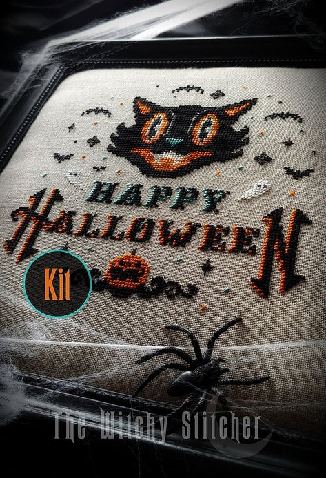 Witchy Stitcher, Vintage Happy Halloween, Cross Stitch Owl, Halloween Cross Stitch, Cat Cross Stitches, Halloween Kit, Halloween Cross Stitch Patterns, Halloween Cross Stitches, Dmc Embroidery Floss