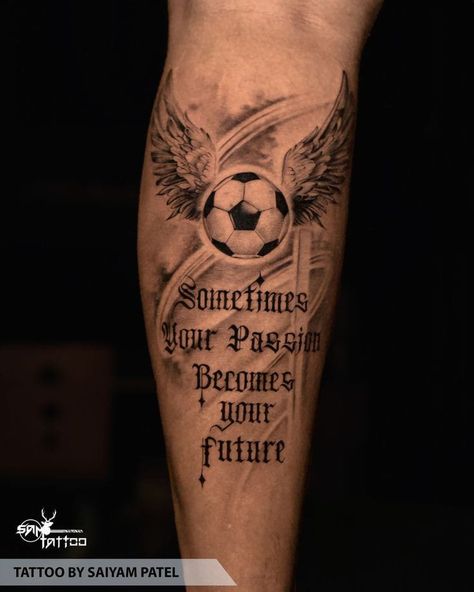 Soccer Ball Tattoo, Sam Tattoo, Soccer Tattoos, Calf Tattoo Men, Memorial Tattoo Ideas, Leg Sleeve Tattoos, Rare Tattoos, Football Tattoo, Cool Shoulder Tattoos