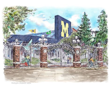 Michigan Artwork, Michigan Art, Art Transportation, Ann Arbor Michigan, Michigan Football, Commissioned Artwork, Football Art, University Of Michigan, Alma Mater