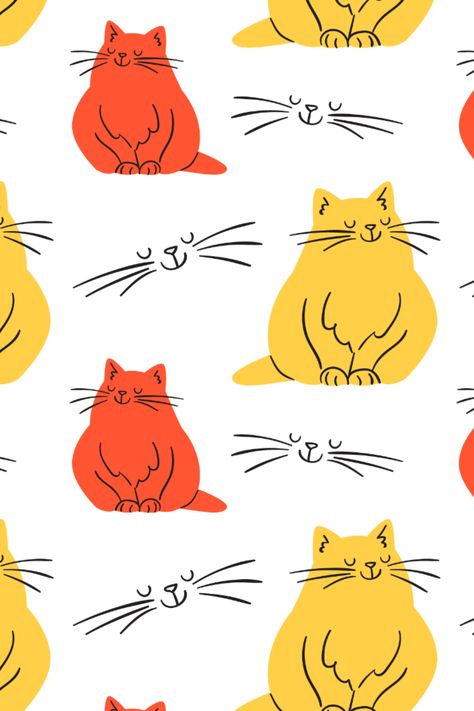 Animal pattern design featuring colorful cat illustrations. Use this Royalty-free animal pattern design for personal or Commercial use, including Freelance design and business purposes.  Design available for commercial and promotional use, great for logos, business cards, presentations, motion graphics and more! Cat Simple Illustration, Happy Cat Illustration, Retro Cat Illustration, Cat Illustration Simple, Cat Illustration Design, Animal Pattern Design, Cat Branding, Animal Design Illustration, Kids Graphic Design