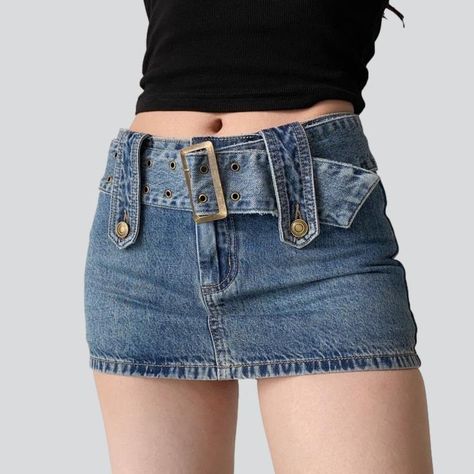 Boho Safari, Mini Denim Shorts, Denim Miniskirt, Fe Clothing, Short Denim Skirt, Denim Patterns, Safari Style, Girls Denim, Wide Belt