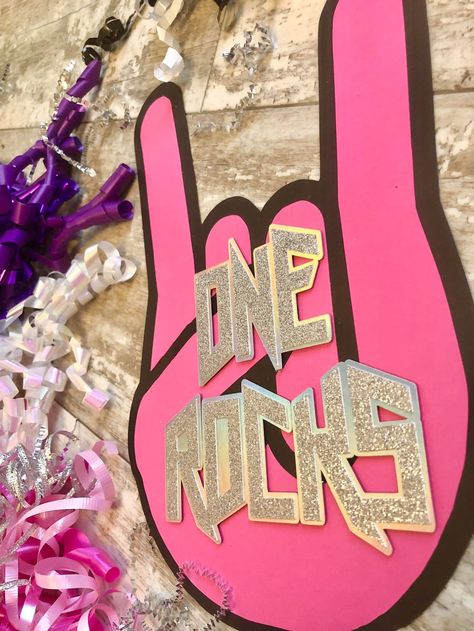 Rockin 1st Birthday, Rock And Roll Birthday Party, Born To Rock, Girls Rockstar, Rock And Roll Birthday, Rockstar Birthday, Sign Letters, 1st Birthday Themes, Rock Hand