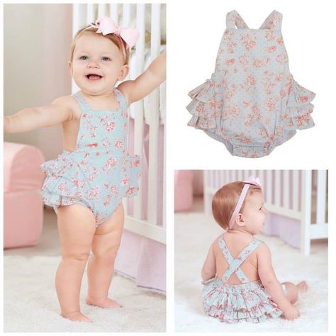 Smocked Actions.com Baby Ruffle Romper, Lace Romper Baby, Baby Robes, Costura Fashion, Baby Sewing Projects, Baby Clothes Patterns, Fashionable Baby Clothes