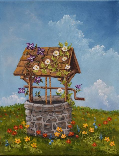 Wishing Well Ideas, Well Ideas, Famous Painters, Life Illustration, Farm Paintings, Art Deco Interior Design, Kids Watercolor, Simple Canvas Paintings, Famous Paintings