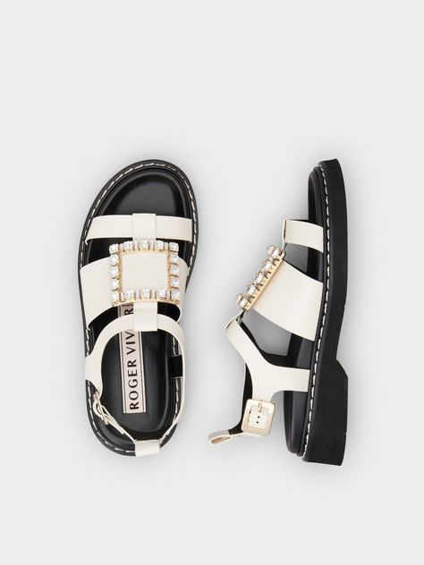 Luxury White Sandals With Buckle Closure, Luxury T-strap Sandals With Buckle Closure For Summer, Luxury T-strap Open Toe Sandals With Buckle Closure, Roger Vivier Heels, Roger Vivier Sandals, Roger Vivier Shoes, Shoes World, Tough Girl, Buckled Heels