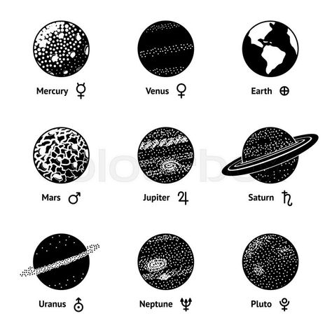 Astronomical Symbols, Mercury Venus Earth Mars, Planet Tattoo, Venus Tattoo, Mercury Planet, Jagua Henna, Planet Icon, Planet Drawing, Planet Tattoos