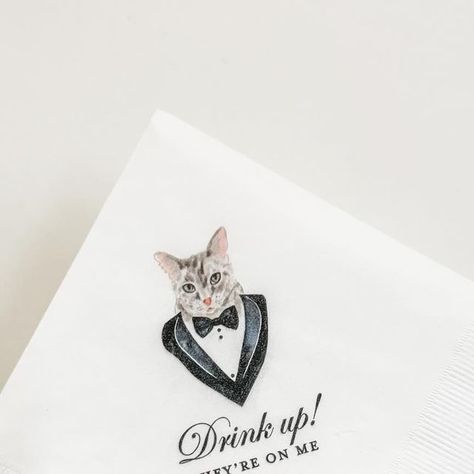 Dodeline Design - Custom Wedding Invitations on Instagram: "Looking for napkins with your cat wearing a tuxedo? We’ve got you covered. 😜 Custom design is what we do! #weddingnapkin #catnapkin #customdesign #customnapkin #customstationery #dodeline #custominvite #custominvitations #invitationdesigner #illustrator #customillustrations #weddinginspo #weddingideas #charlestonwedding" Custom Napkins Wedding, Custom Wedding Napkins, Cat Wedding, Custom Napkins, Tuxedo Cat, Cat Logo, Custom Stationery, Charleston Wedding, Wedding Napkins