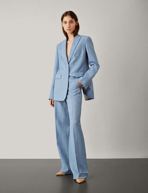 Blue Work Outfit, Pastel Suit, Prom Slay, Winter Ball, Joseph Fashion, Ball Aesthetic, Suit Jumpsuit, Timeless Outfits, Spring Suit