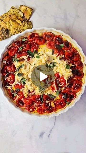 Hosting Brunch, Cheesy Dip, Tomato Dip, Oregano Leaves, Herb Cheese, Fresh Oregano, So Satisfying, Grape Tomatoes, Baking Dish