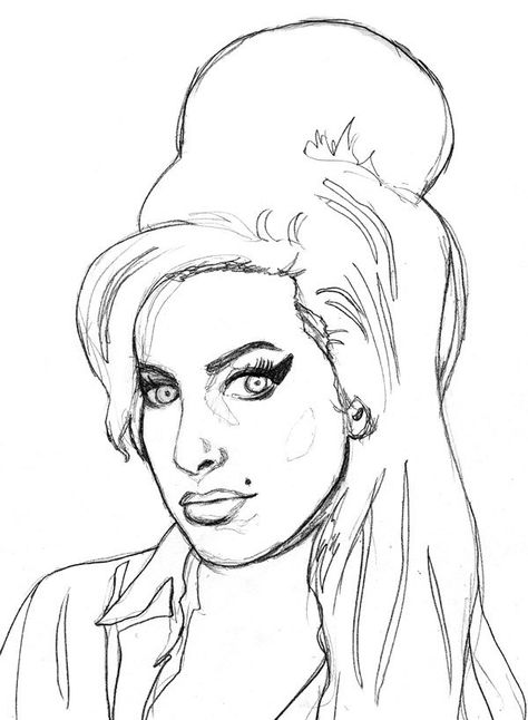 Amy Winehouse Line Art, Amy Winehouse Outline, Amy Winehouse Sketch, Amy Winehouse Art Drawings, Amy Winehouse Drawing, Amy Winehouse Portrait, Drawing Celebrities, Amy Winehouse Art, Art To Draw